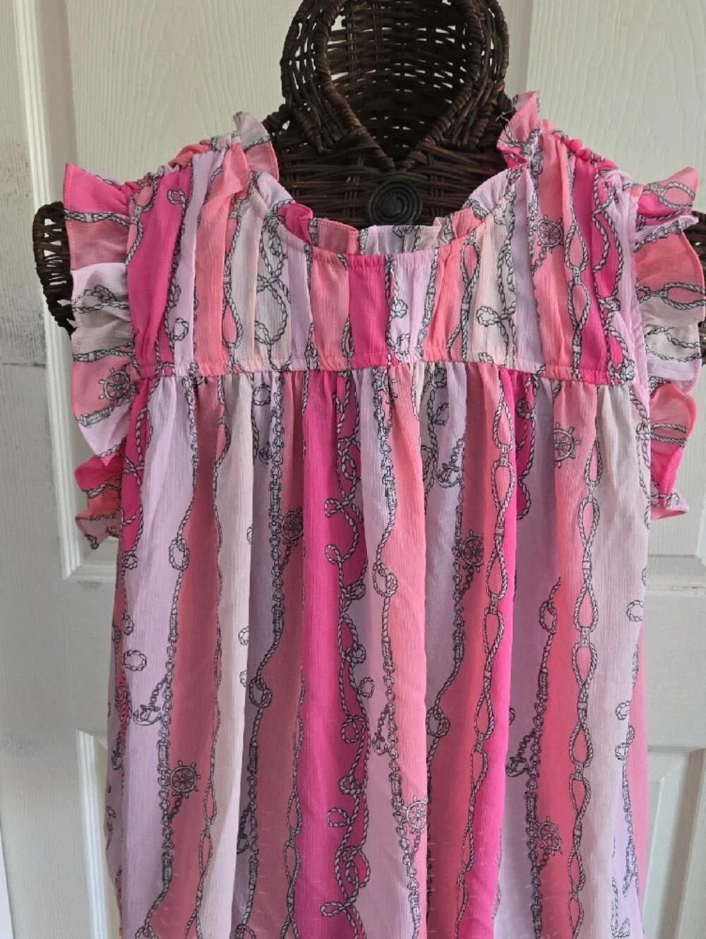 77 Park Women's Pink Striped Ruffle Sleeve Camisole-Size XL